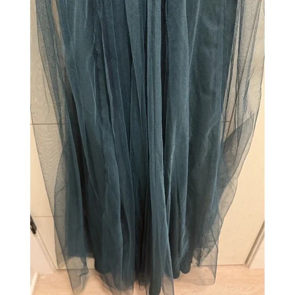 Lulus Rare Beauty Hunter Green Tulle Backless Maxi Dress M - Picture 8 of 9